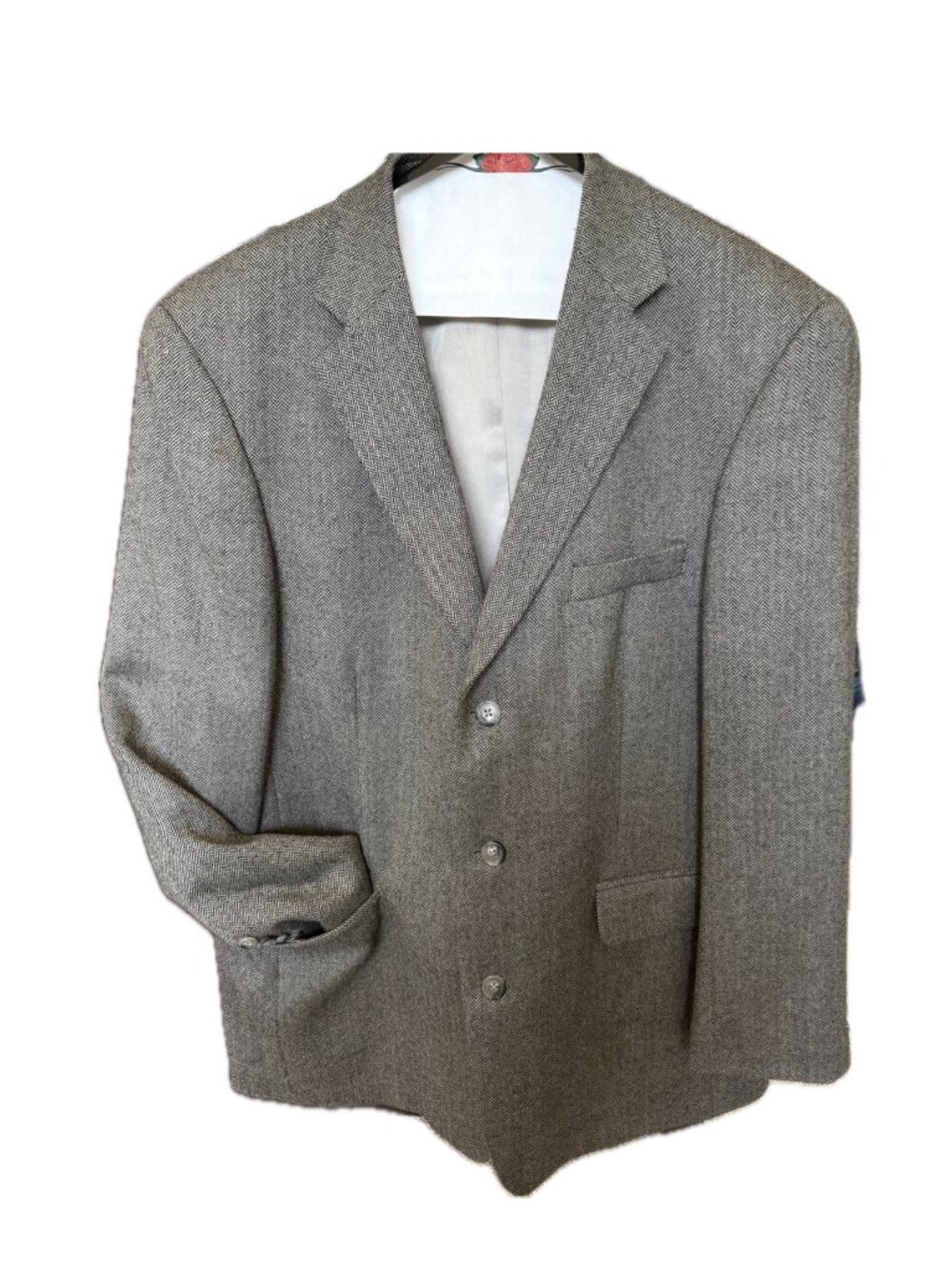 Stafford Men Suit Jacket Sz 42R tweed herringbone grey wool
